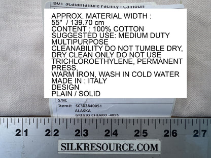 Scalamandre Alaska Grigio Chiaro Light Gray 100% Cotton Solid  - By the yard