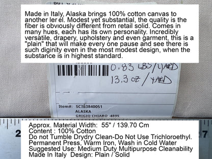 Scalamandre Alaska Grigio Chiaro -4895 Light Gray 100% Cotton Solid  - By the yard