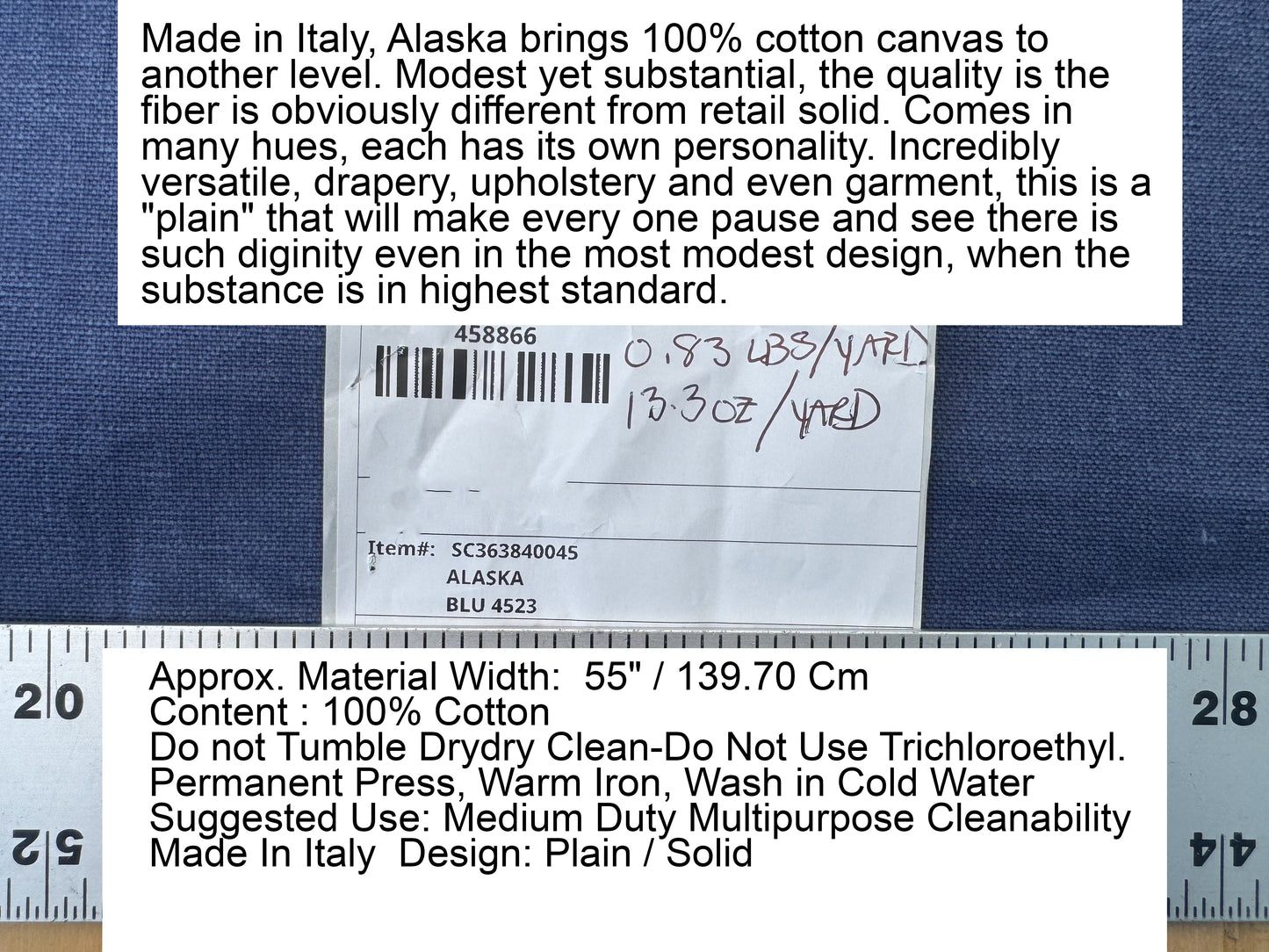 Scalamandre Alaska Blu 100% Cotton Solid Blue - By the yard