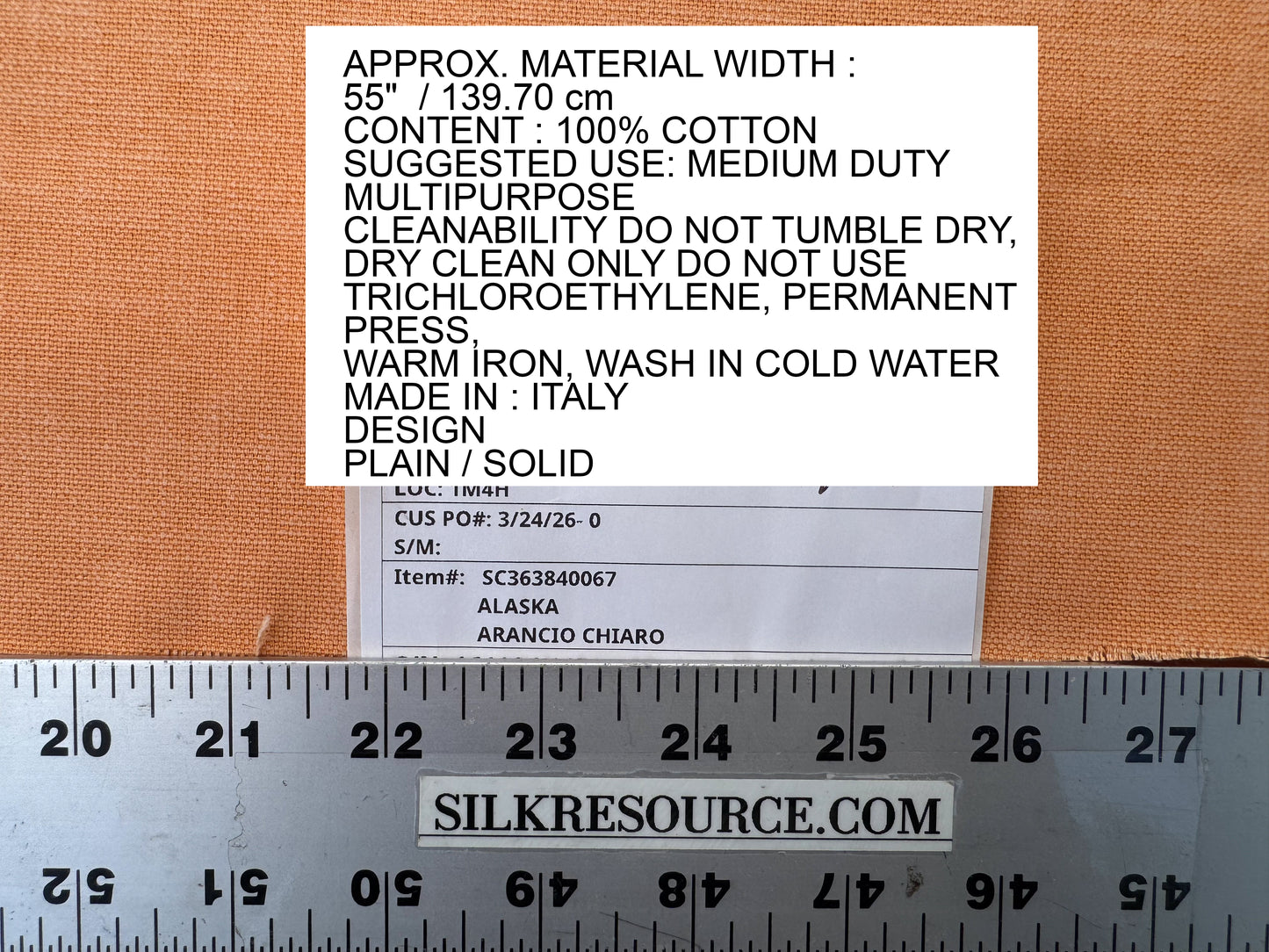 Scalamandre Alaska Arancio Chiaro 100% Cotton Solid Orange - By the yard