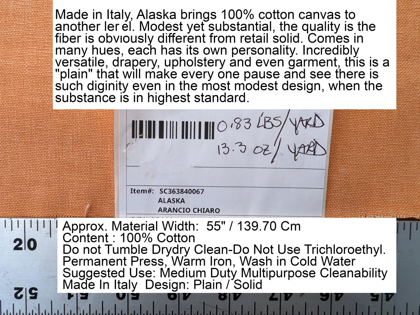 Scalamandre Alaska Arancio Chiaro 100% Cotton Solid Orange - By the yard