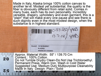 Scalamandre Alaska Arancio Chiaro 100% Cotton Solid Orange - By the yard