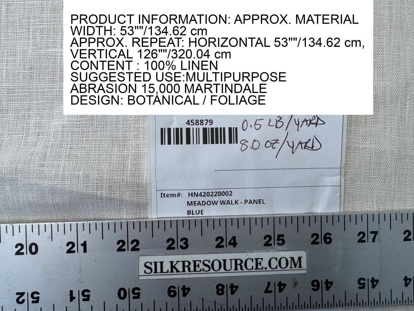 Scalamandre Meadow Walk Panel Blue White 100% Linen Botanical - By Vertical Repeat 126 inches