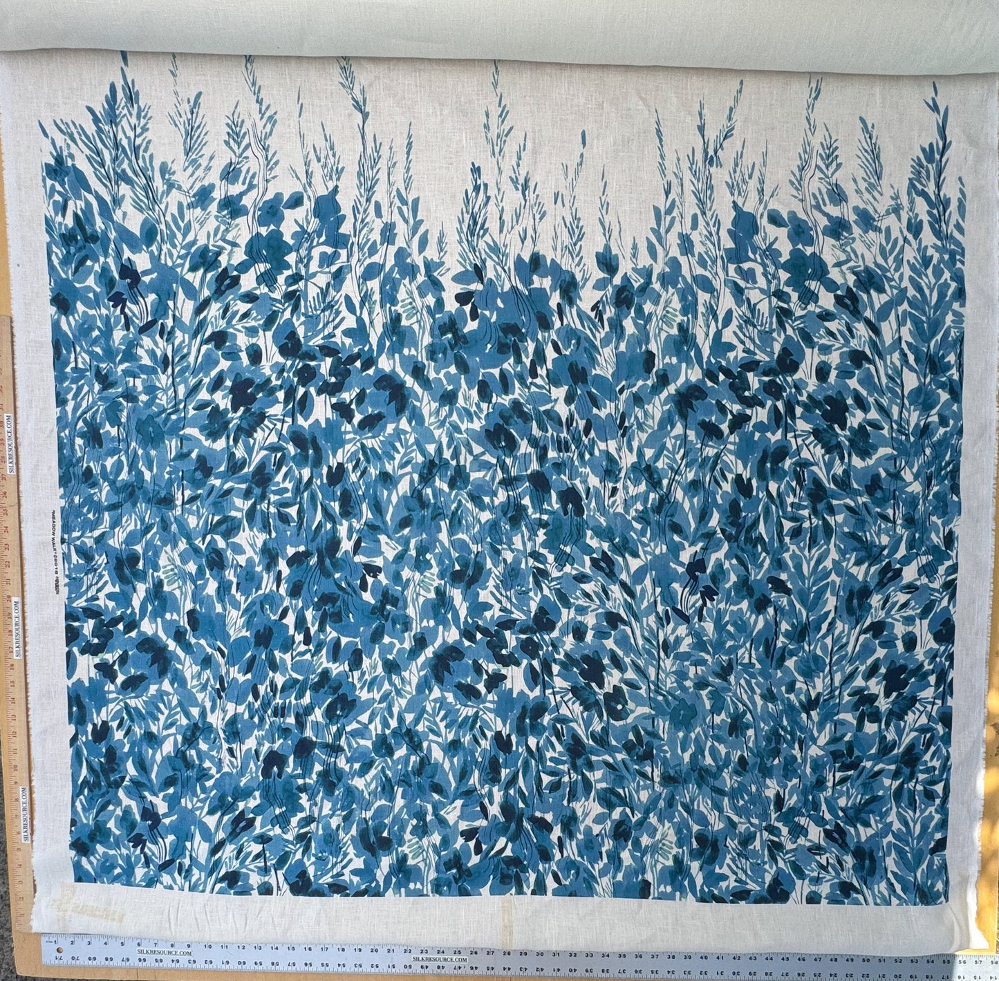 Scalamandre Maedow Walk Panel Blue White 100% Linen Botanical - By Vertical Repeat 126 inches