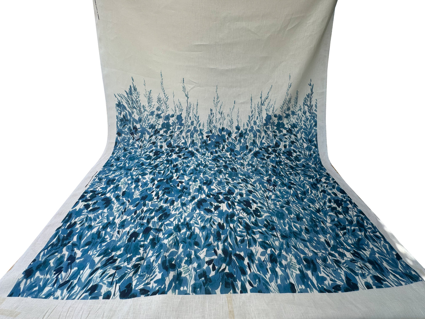 Scalamandre Maedow Walk Panel Blue White 100% Linen Botanical - By Vertical Repeat 126 inches