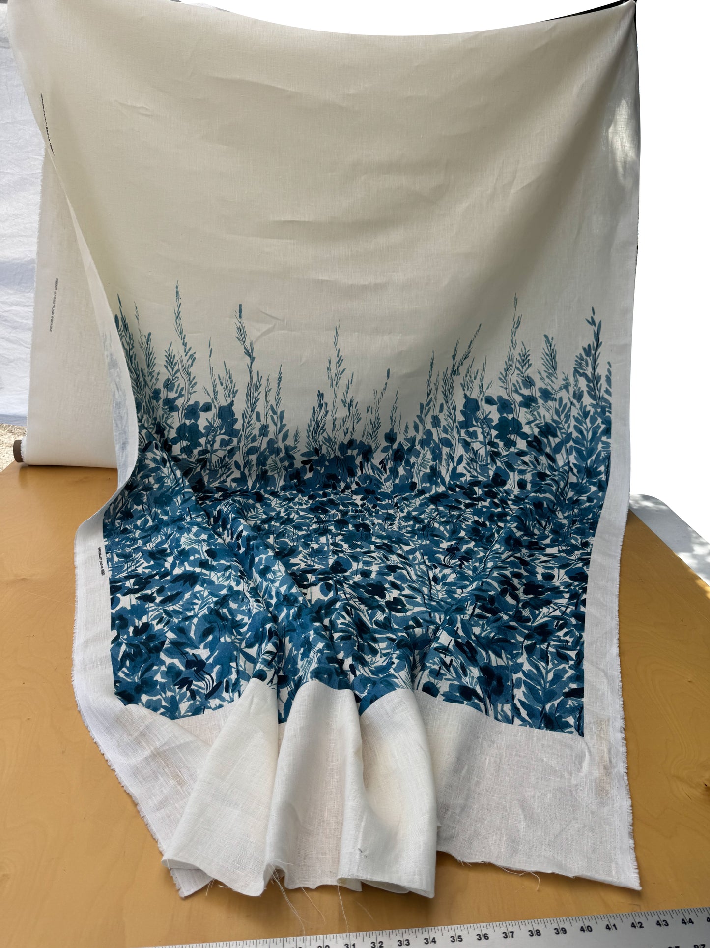 Scalamandre Maedow Walk Panel Blue White 100% Linen Botanical - By Vertical Repeat 126 inches