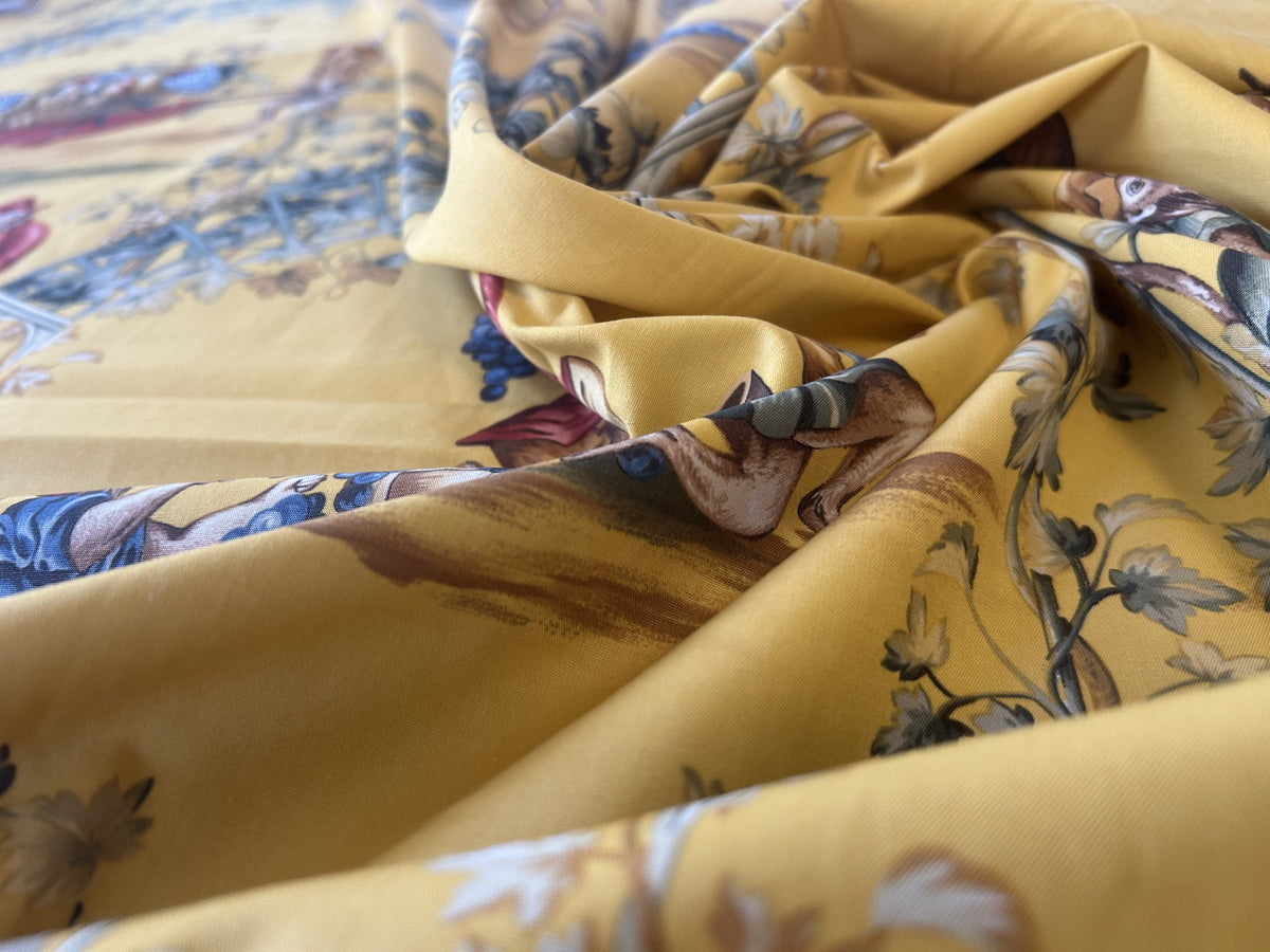 2.2Y Scalamandre Fonthill La Vendemmia in Yellow Gold Print Cotton Monkey Grape Vineyard Harvest