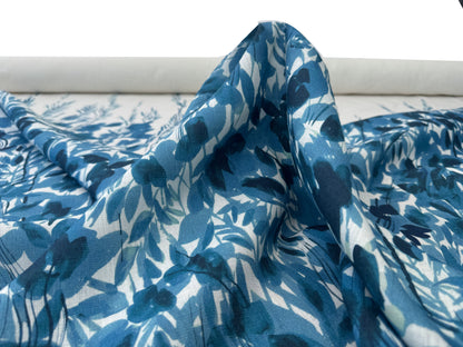 Scalamandre Maedow Walk Panel Blue White 100% Linen Botanical - By Vertical Repeat 126 inches