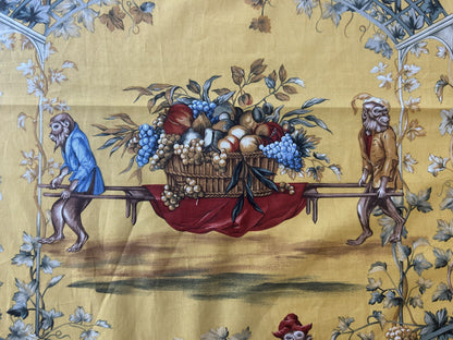 2.2Y Scalamandre Fonthill La Vendemmia in Yellow Gold Print Cotton Monkey Grape Vineyard Harvest