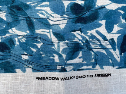 Scalamandre Maedow Walk Panel Blue White 100% Linen Botanical - By Vertical Repeat 126 inches