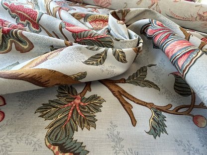 Scalamandre Grey Watkins Le Beaucet Linen Hand Print Bird Flower Chinoiserie Palampore Blue Pink Red