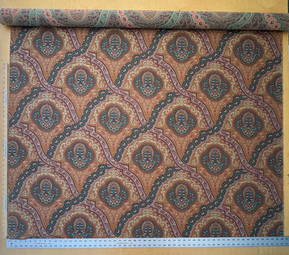 Scalamandre Antonova Teal/Gold Blue Red Cotton Fretwork Lattice Paisley - by the yard