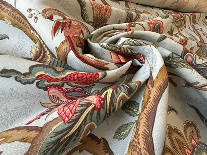 Scalamandre Grey Watkins Le Beaucet Linen Hand Print Bird Flower Chinoiserie Palampore Blue Pink Red