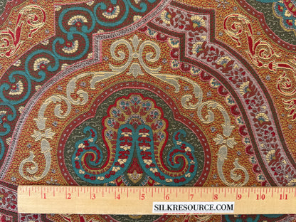 Scalamandre Antonova Teal/Gold Blue Red Cotton Fretwork Lattice Paisley - by the yard