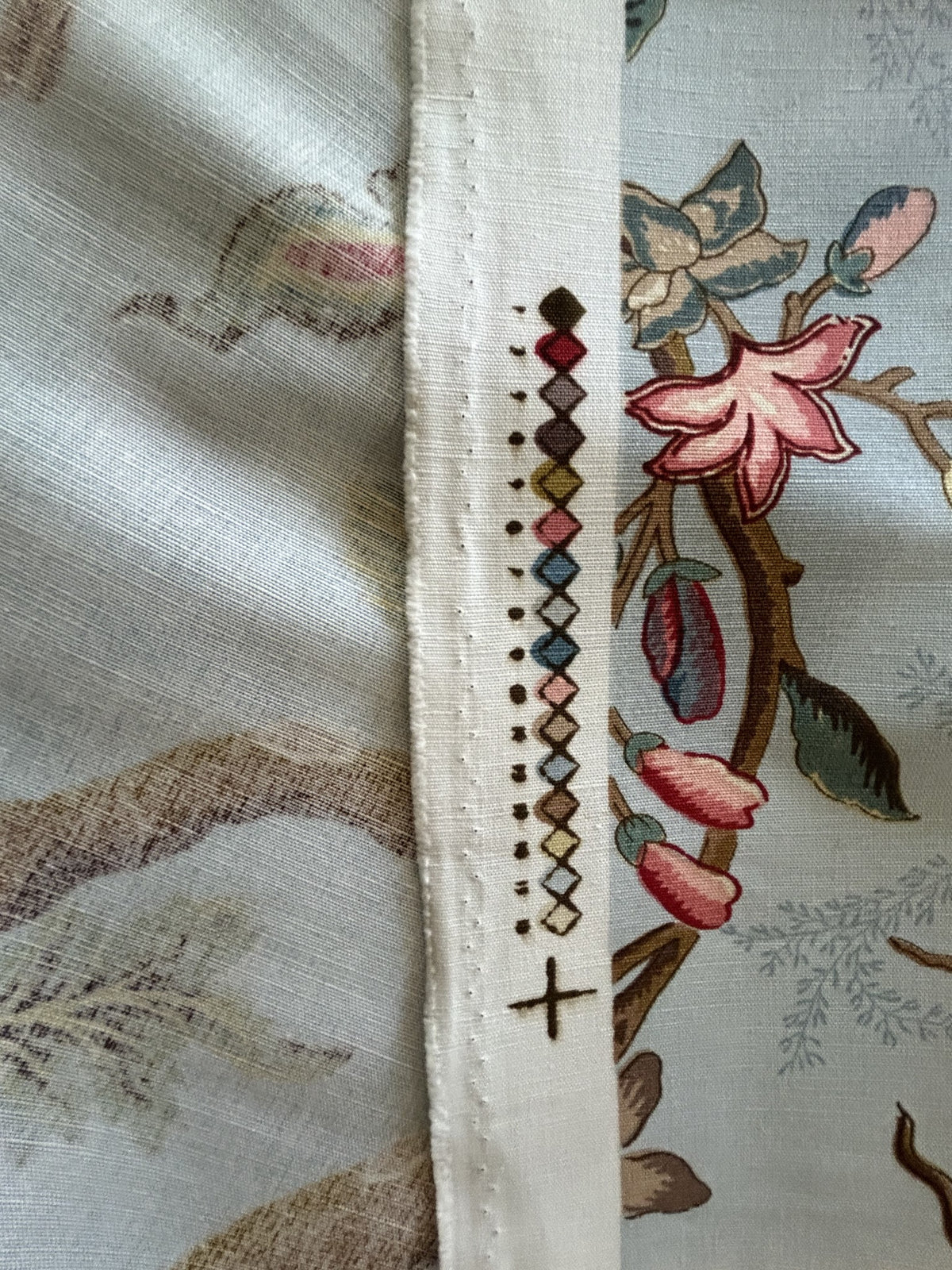 Scalamandre Grey Watkins Le Beaucet Linen Hand Print Bird Flower Chinoiserie Palampore Blue Pink Red