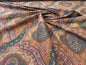 Scalamandre Antonova Teal/Gold Blue Red Cotton Fretwork Lattice Paisley - by the yard