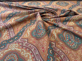 Scalamandre Antonova Teal/Gold Blue Red Cotton Fretwork Lattice Paisley - by the yard