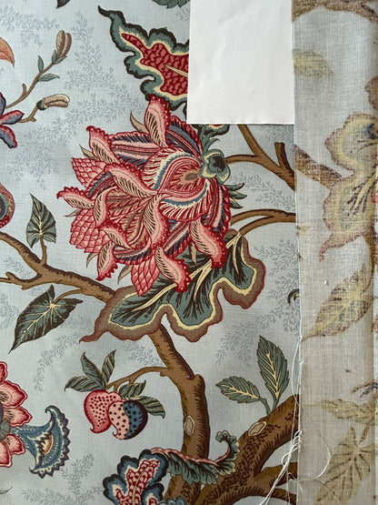 Scalamandre Grey Watkins Le Beaucet Linen Hand Print Bird Flower Chinoiserie Palampore Blue Pink Red