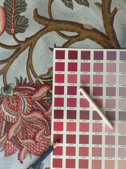Scalamandre Grey Watkins Le Beaucet Linen Hand Print Bird Flower Chinoiserie Palampore Blue Pink Red