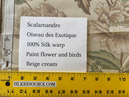 Scalamandre Oiseau des Exotique 100% Silk Print Flower and Birds Chnoiserie Tree of Life Beige Cream Green