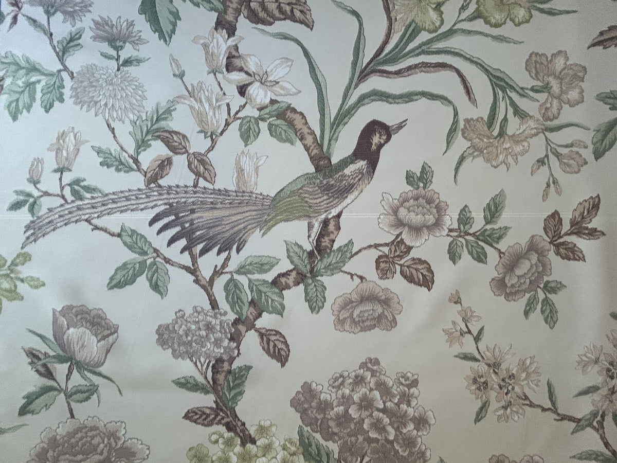 Scalamandre Oiseau des Exotique 100% Silk Print Flower and Birds Chnoiserie Tree of Life Beige Cream Green