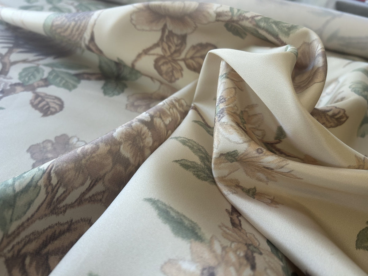 Scalamandre Oiseau des Exotique 100% Silk Print Flower and Birds Chnoiserie Tree of Life Beige Cream Green