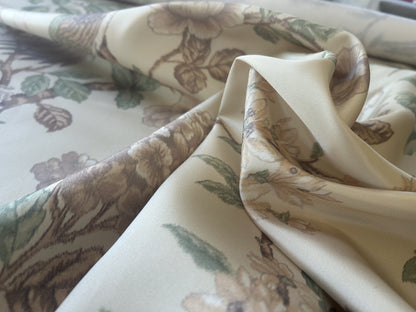 Scalamandre Oiseau des Exotique 100% Silk Print Flower and Birds Chnoiserie Tree of Life Beige Cream Green