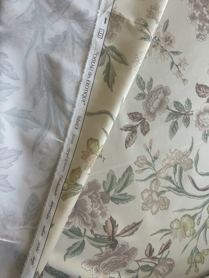 Scalamandre Oiseau des Exotique 100% Silk Print Flower and Birds Chnoiserie Tree of Life Beige Cream Green