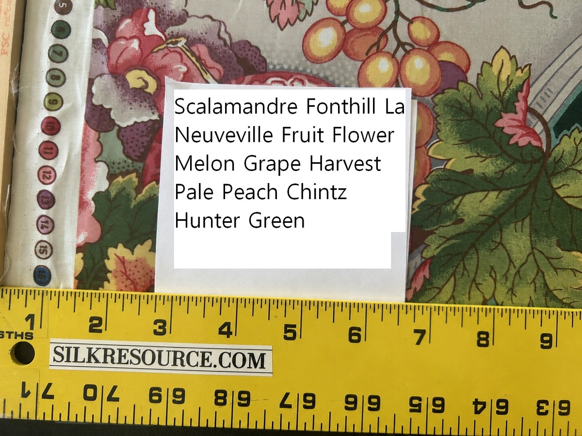 Scalamandre Fonthill La Neuveville Fruit Flower Melon Grape Harvest Pale Peach Chintz Hunter Green