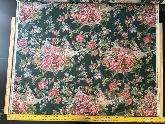 Scalamandre Fonthill La Neuveville Fruit Flower Melon Grape Harvest Pale Peach Chintz Hunter Green
