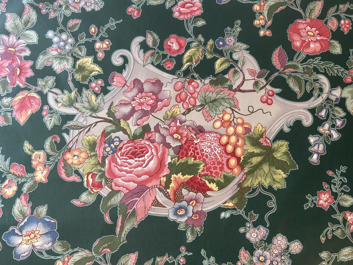 Scalamandre Fonthill La Neuveville Fruit Flower Melon Grape Harvest Pale Peach Chintz Hunter Green