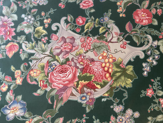 Scalamandre Fonthill La Neuveville Fruit Flower Melon Grape Harvest Pale Peach Chintz Hunter Green