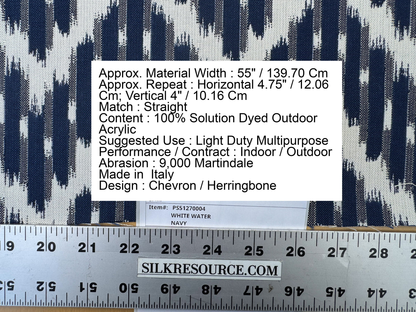 Scalamandre White Water Navy Blue White Outdoor Chevron Ikat - By the yard