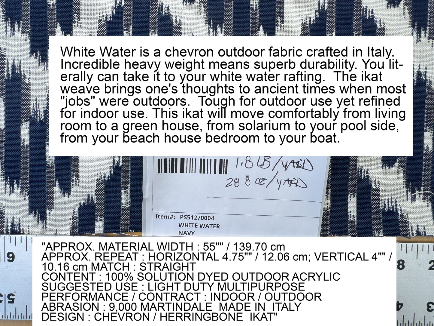 Scalamandre White Water Navy Blue White Outdoor Chevron Ikat - By the yard