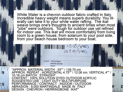 Scalamandre White Water Navy Blue White Outdoor Chevron Ikat - By the yard