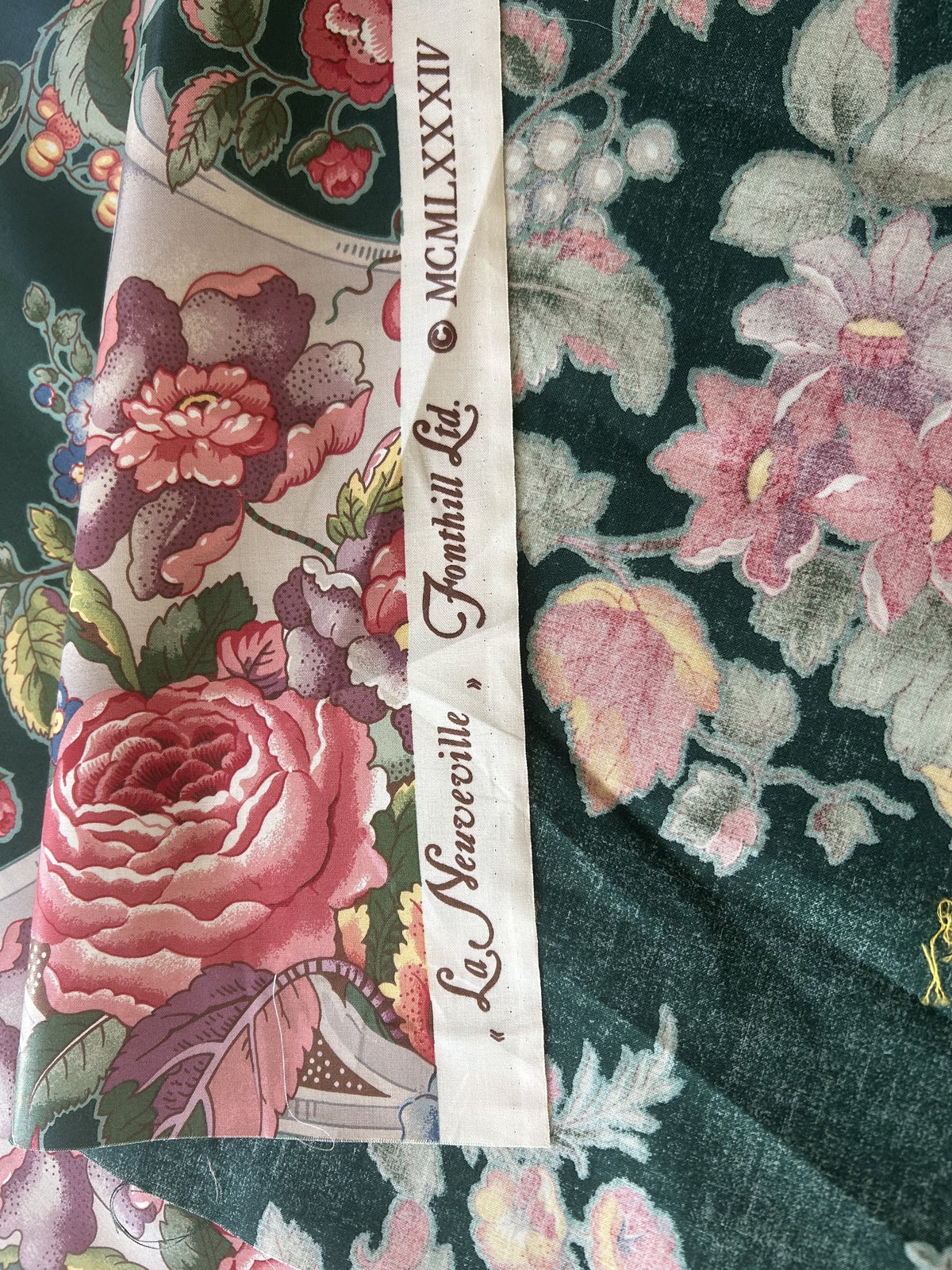 Scalamandre Fonthill La Neuveville Fruit Flower Melon Grape Harvest Pale Peach Chintz Hunter Green
