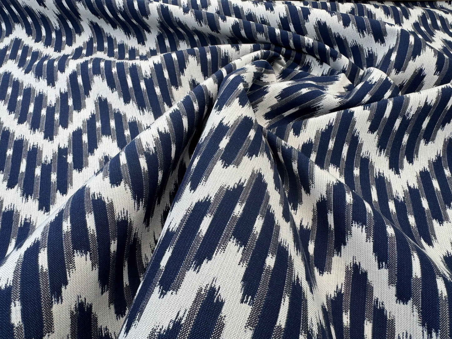 Scalamandre White Water Navy Blue White Outdoor Chevron Ikat - By the yard