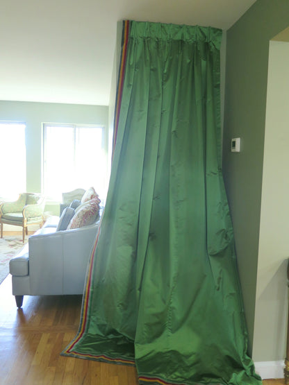 Lee Jofa Stunning Drapery Pair Jewel Green Satin 100"Lx30"wide MSRP$5000+