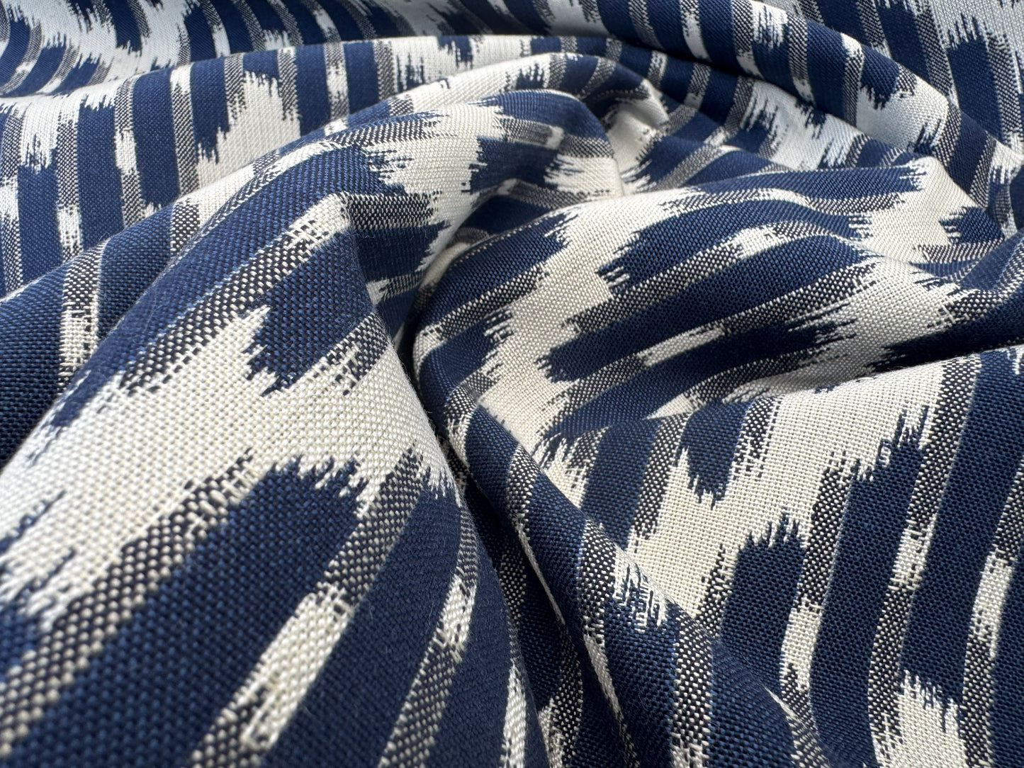 Scalamandre White Water Navy Blue White Outdoor Chevron Ikat - By the yard