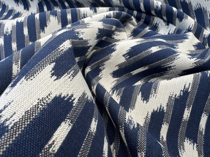 Scalamandre White Water Navy Blue White Outdoor Chevron Ikat - By the yard