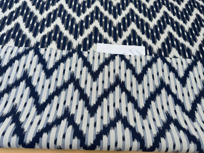 Scalamandre White Water Navy Blue White Outdoor Chevron Ikat - By the yard