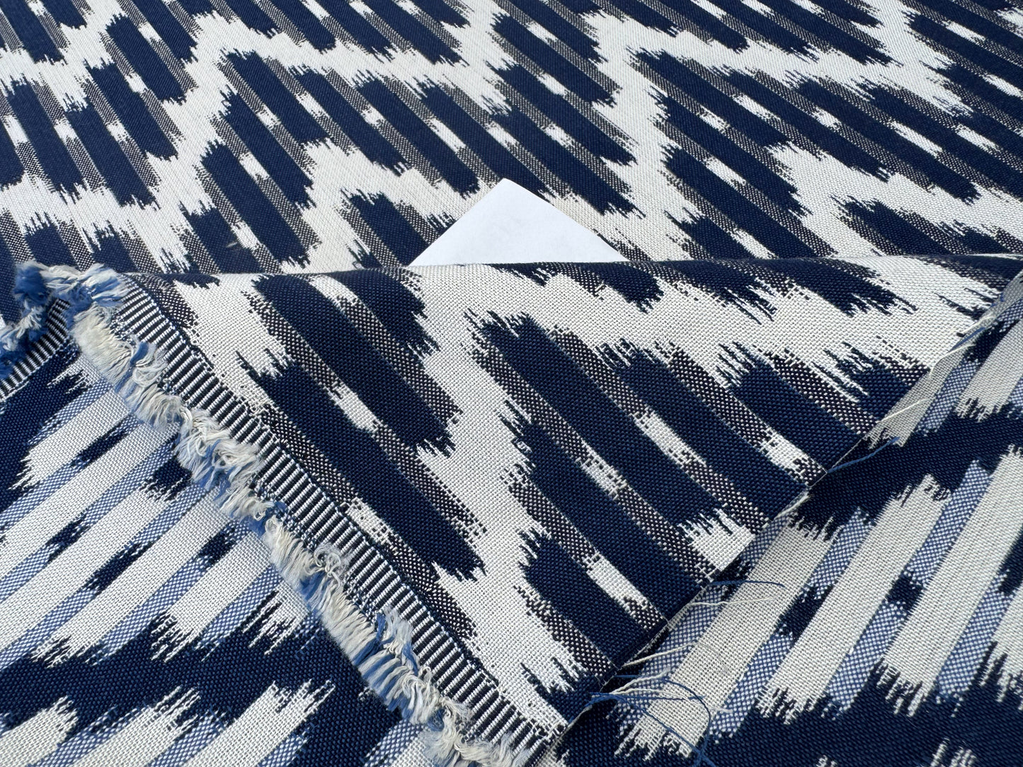 Scalamandre White Water Navy Blue White Outdoor Chevron Ikat - By the yard