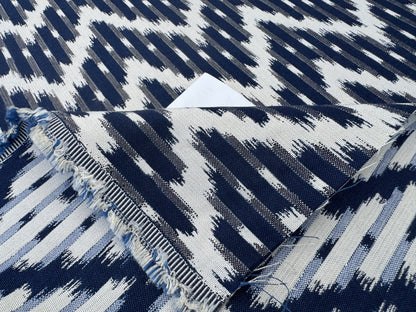 Scalamandre White Water Navy Blue White Outdoor Chevron Ikat - By the yard