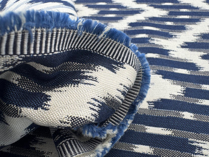 Scalamandre White Water Navy Blue White Outdoor Chevron Ikat - By the yard