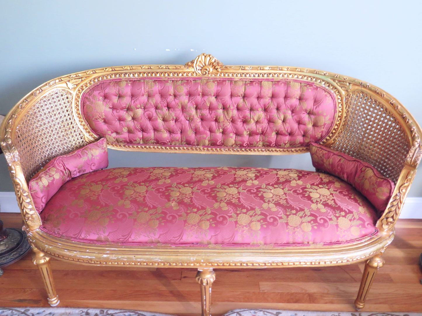 High End Pomegranate Rose Lace 100% silk Lampas Olive Green "moss" Gold -By The Yard