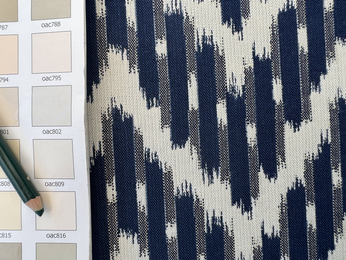 Scalamandre White Water Navy Blue White Outdoor Chevron Ikat - By the yard