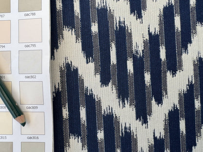 Scalamandre White Water Navy Blue White Outdoor Chevron Ikat - By the yard