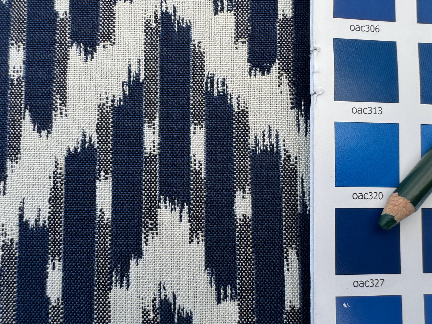 Scalamandre White Water Navy Blue White Outdoor Chevron Ikat - By the yard
