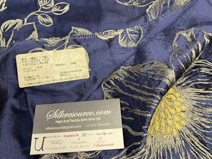 7 Boxu Scalamandre Stark 2.4yds Princess Silk Patriot Blue and Gold Large Flora Floral Embroidery MSRP$400+/yard