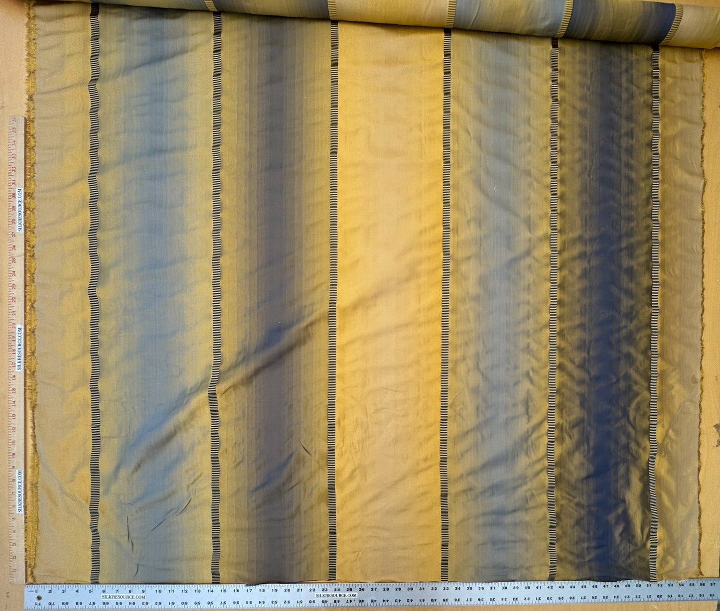 Scalamandre Noorien Stripe Blue Indigo Gold 100% Silk Wide Ombre Stripe - By the yard